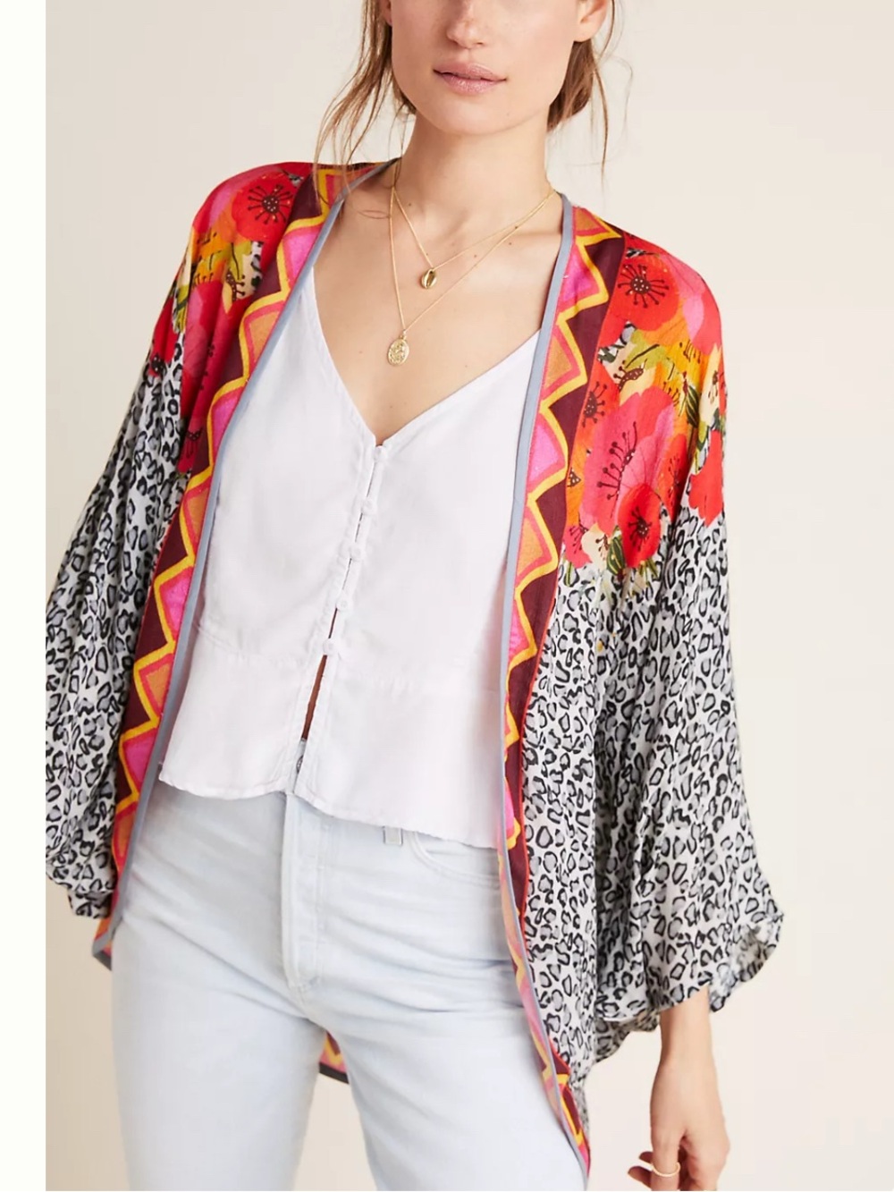 Blank London Anthropologie Womens Multi Frances Floral Cocoon Kimono Cardigan OS